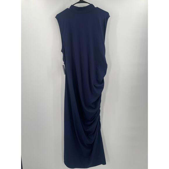 ELOQUII Dress Size 20 Navy NWT Midi Stretch Sleeveless Ruched Bodycon Plus Curvy - Picture 15 of 15